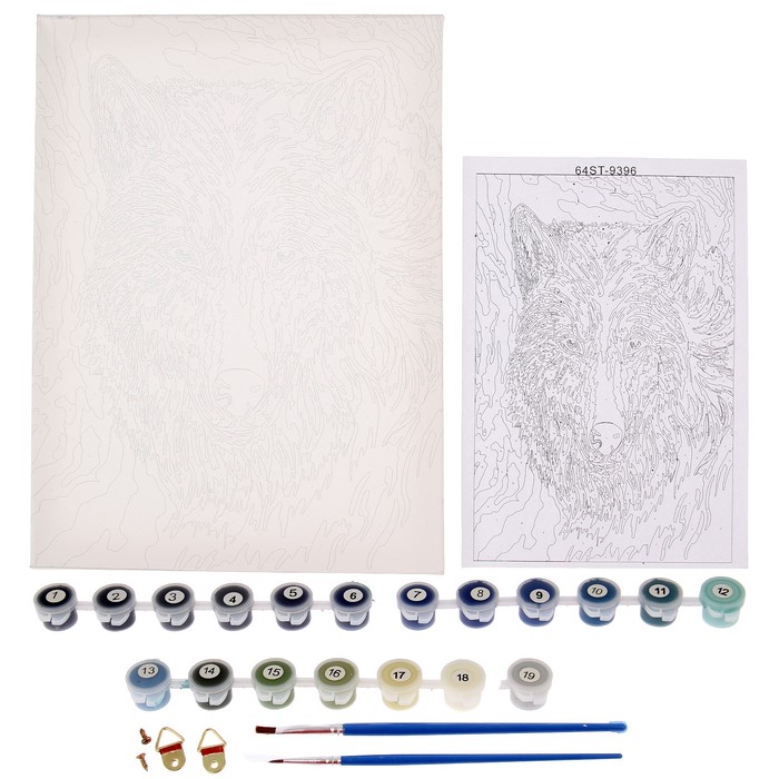 Роспись по холсту "Волк в ночи" по номерам с красками по 3 мл+ кисти+крепеж 30*40