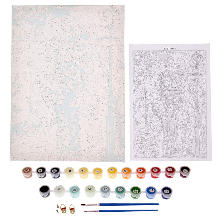 Роспись по холсту "Пара под зонтом" по номерам с красками по 3 мл+ кисти+крепеж 30*40