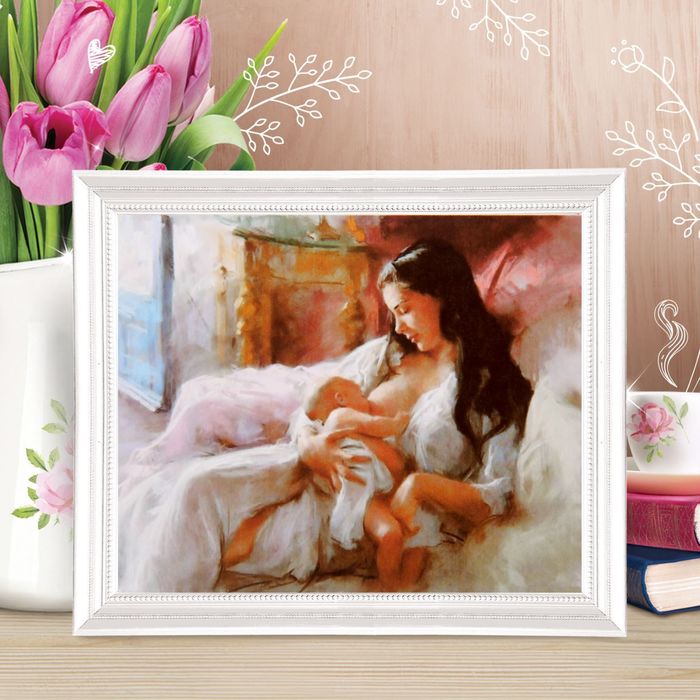 Роспись по холсту "Мать кормящая младенца"по номерам с красками по 3 мл+ кисти+крепеж 30*40