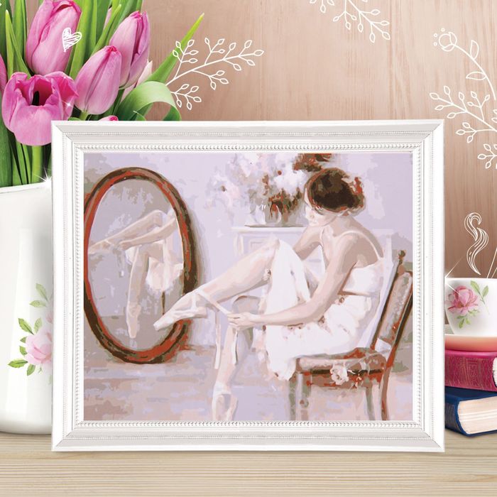 Роспись по холсту "Балерина у зеркала" по номерам с красками по 3 мл+ кисти+крепеж 30*40