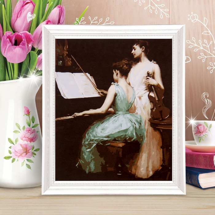 Роспись по холсту "Музыкальный дуэт" по номерам с красками по 3 мл+ кисти+крепеж 30*40