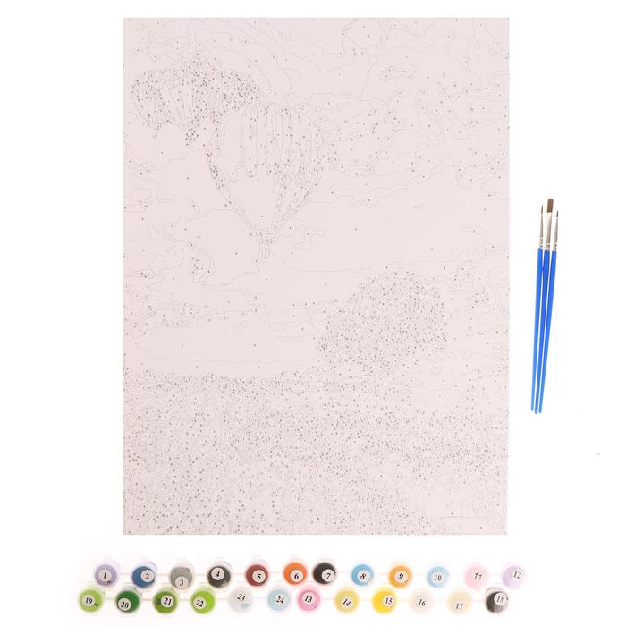 Роспись по холсту "Воздушный шар " по номерам с красками по 3 мл+ кисти+крепеж 30*40