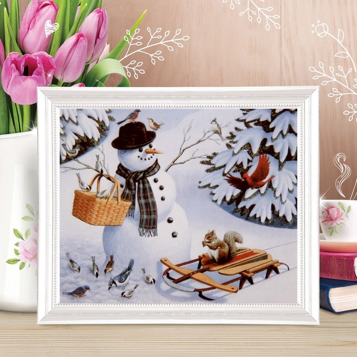 Роспись по холсту "Снеговичек"по номерам с красками по3 мл+ кисти+крепеж30*40