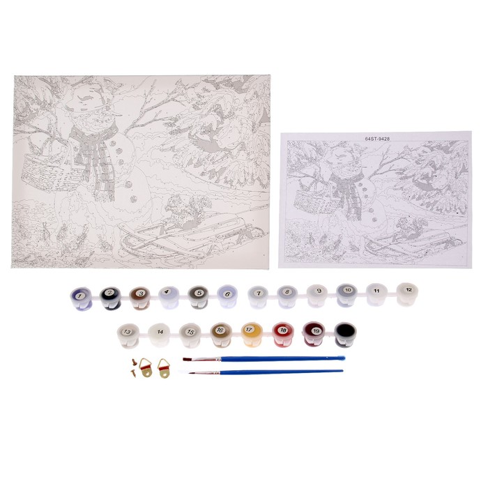 Роспись по холсту "Снеговичек"по номерам с красками по3 мл+ кисти+крепеж30*40