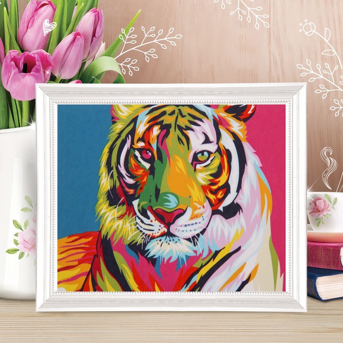 Роспись по холсту "Тигр" по номерам с красками по 3 мл+ кисти+инстр-я+крепеж 30*40