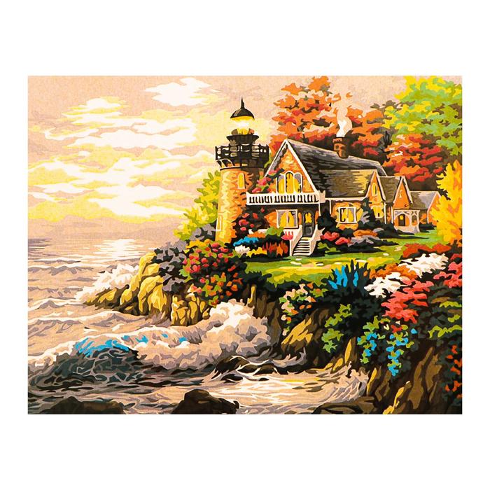 Роспись по холсту "Маяк" по номерам с красками по 3 мл+ кисти+инстр-я+крепеж 30*40