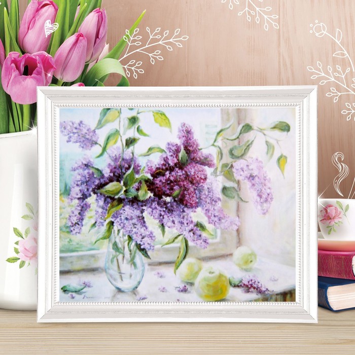 Роспись по холсту "Сирень" по номерам с красками по 3 мл+ кисти+инстр-я+крепеж 30*40