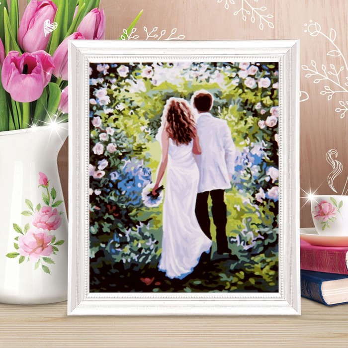 Роспись по холсту "Свадьба для двоих"по номерам с красками по3 мл+ кисти+инстр+крепеж 30*40