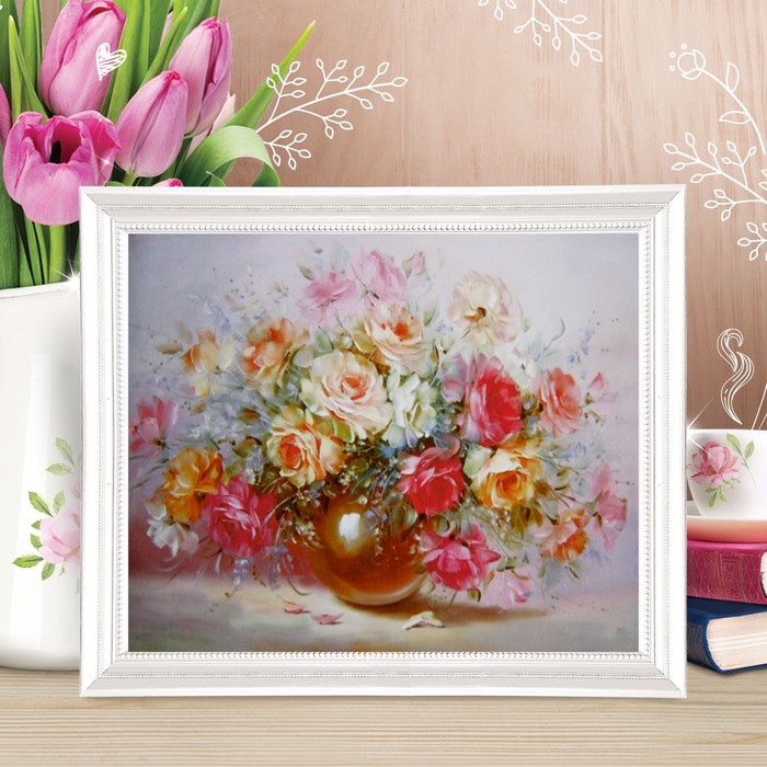 Роспись по холсту "Розы в вазе" по номерам с красками по3 мл+ кисти+инстр-я+крепеж 30*40