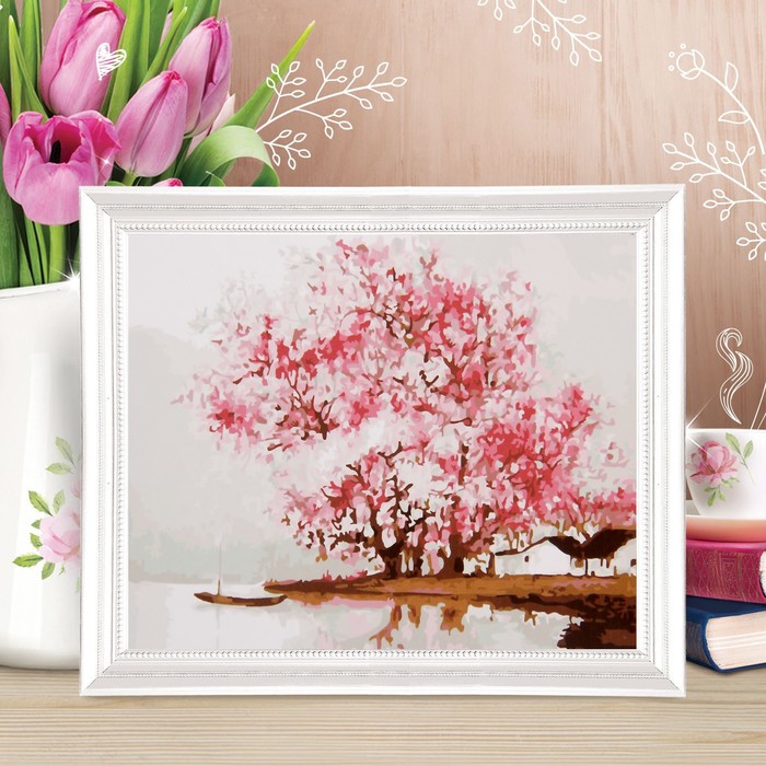Роспись по холсту "Сакура" по номерам с красками по3 мл+ кисти+инстр-я+крепеж 30*40