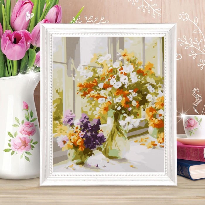 Роспись по холсту "Летние краски" по номерам с красками по3 мл+ кисти+инстр-я+крепеж 30*40