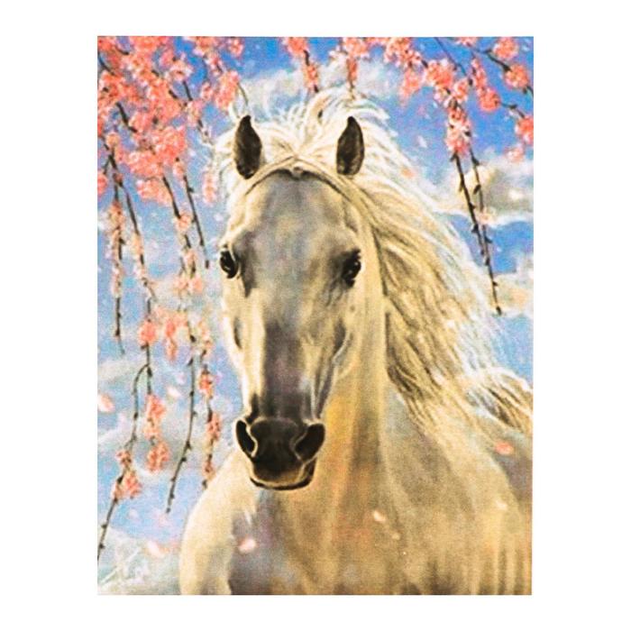 Роспись по холсту "Конь в цветах" по номерам с красками по3 мл+ кисти+инстр-я+крепеж 30*40