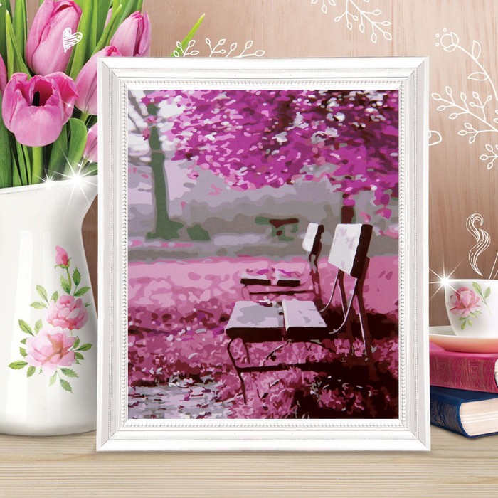 Роспись по холсту "Скамья в парке" по номерам с красками по3 мл+ кисти+инстр-я+крепеж 30*40