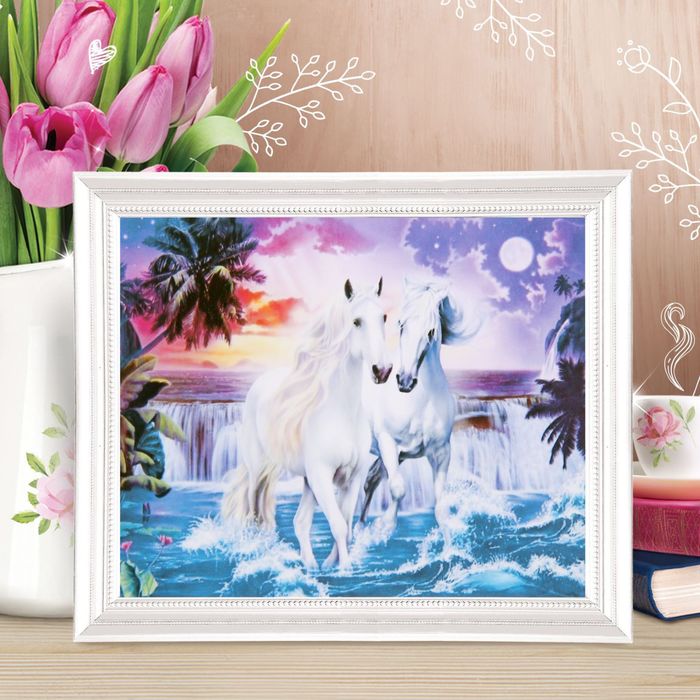 Роспись по холсту "Пара лошадей" по номерам с красками по3 мл+ кисти+инстр-я+крепеж 30*40