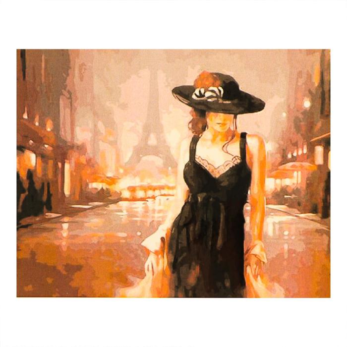 Роспись по холсту "Женщина в черном"по номерам с красками по 3 мл+ кисти+инстр+крепеж 30*40