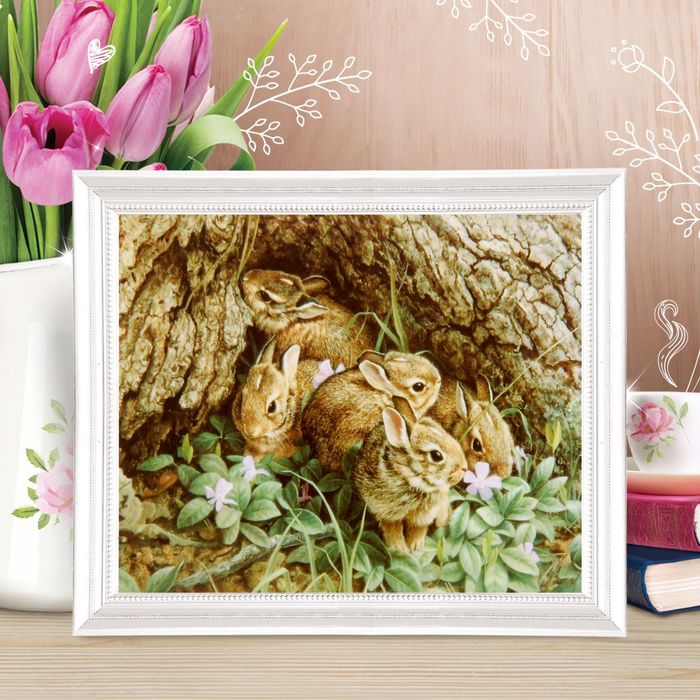 Роспись по холсту "Зайчата" по номерам с красками по3 мл+ кисти+инстр-я+крепеж 30*40