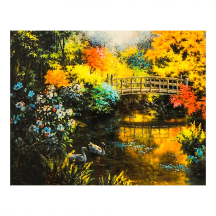 Роспись по холсту "Мост через реку"по номерам с красками по3 мл+ кисти+инстр-я+крепеж 30*40