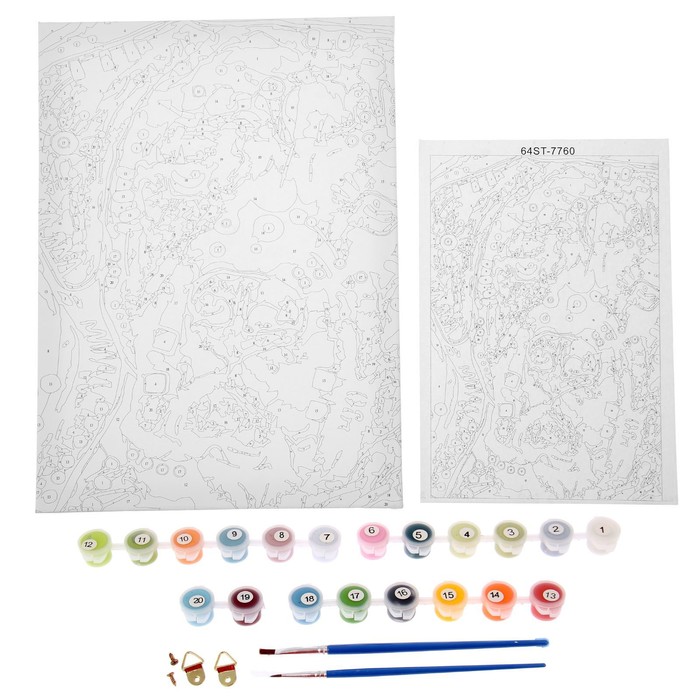 Роспись по холсту "Собака разноцветная" по номерам с красками по 3 мл+ кисти+крепеж 30*40