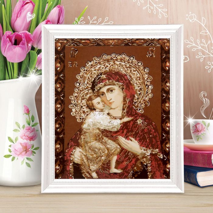 Роспись по холсту "Владимирская Божья Матерь" по номерам с красками по 3 мл+ кисти+крепеж 30*40 2