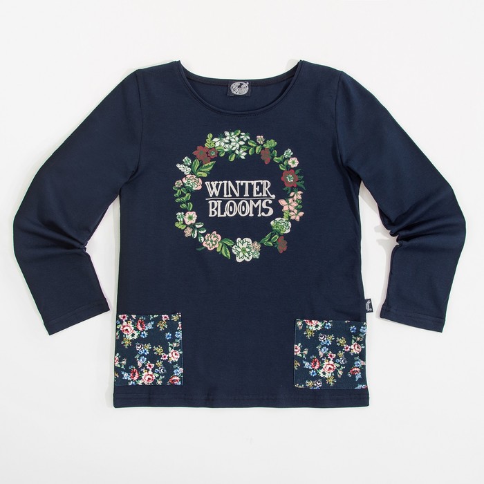 Джемпер для девочки " Баллада", рост 128 см, цвет темно-синий, принт зима в цвету ДДД692804 27544