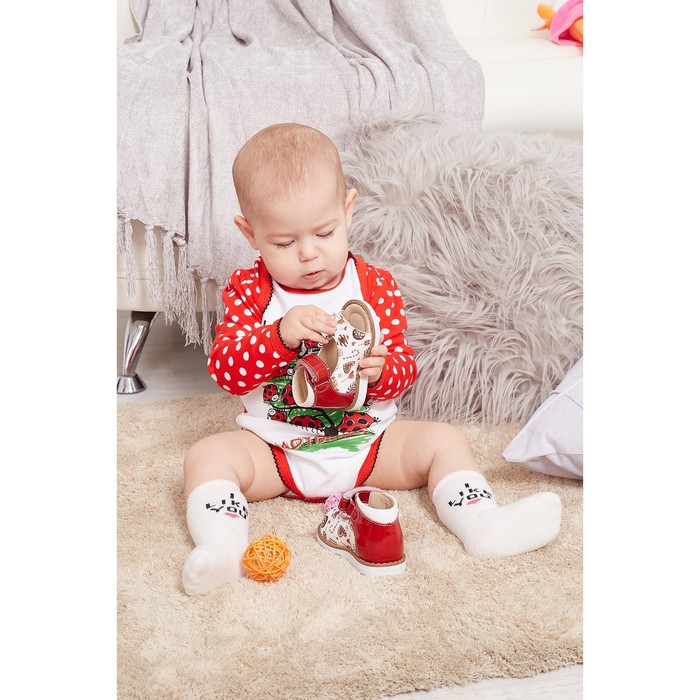 Боди с длинными рукавами "Божья коровка", рост 86 см, цвет белый/красный, принт горох