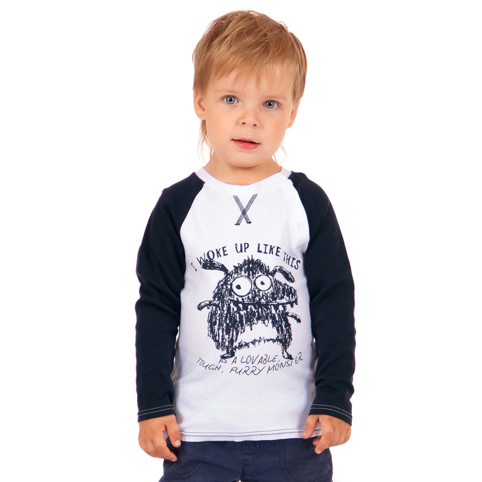 Джемпер для мальчика " Монстрики", рост 80 см,  цвет белый/темно-синий Ушастый ЮДД419067_М