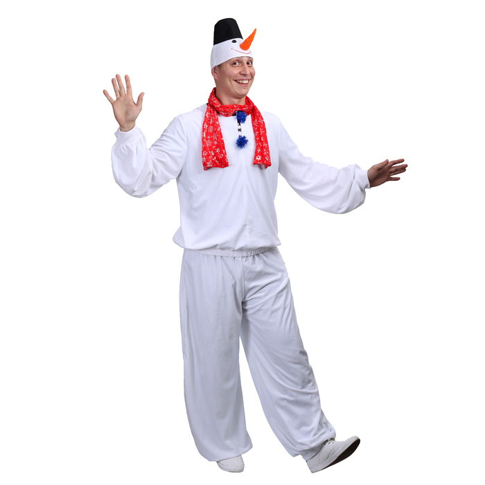 Карнавальный костюм "Снеговик взрослый", шапка, шарф, куртка, штаны, р-р 48-50, рост 182 см