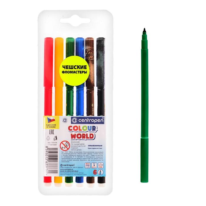 Фломастеры 6 цветов Centropen Colour World, в блистере, линия 1.0 мм