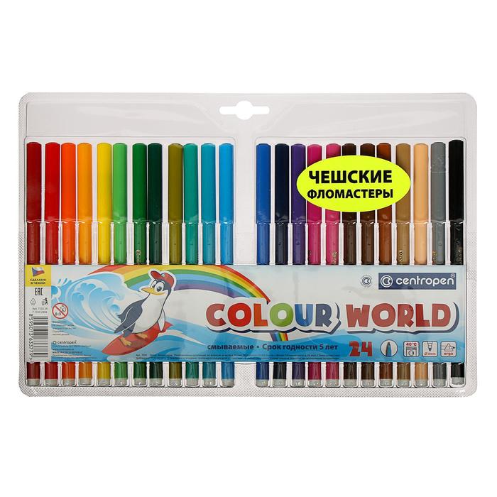 Фломастеры 24 цвета 20 мм Centropen 7550 ТП Colour World смываемые европодвес линия 10 мм 487₽