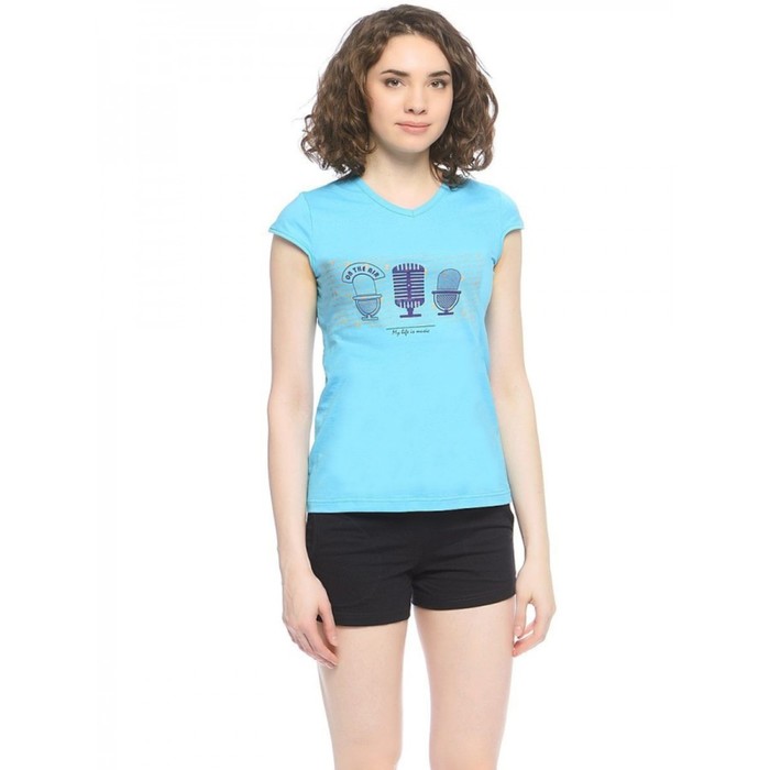 Комплект (футболка+шорты) "Бриз" женский, размер 50, цвет голубой КК1133