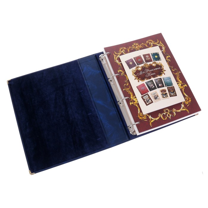 Родословная книга-альбом "Сапфировая", дизайнерская бумага, бархат