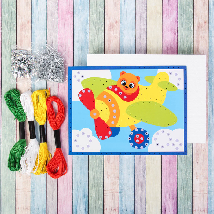 Изонить на гвоздиках "Самолёт", 20 х 15 см