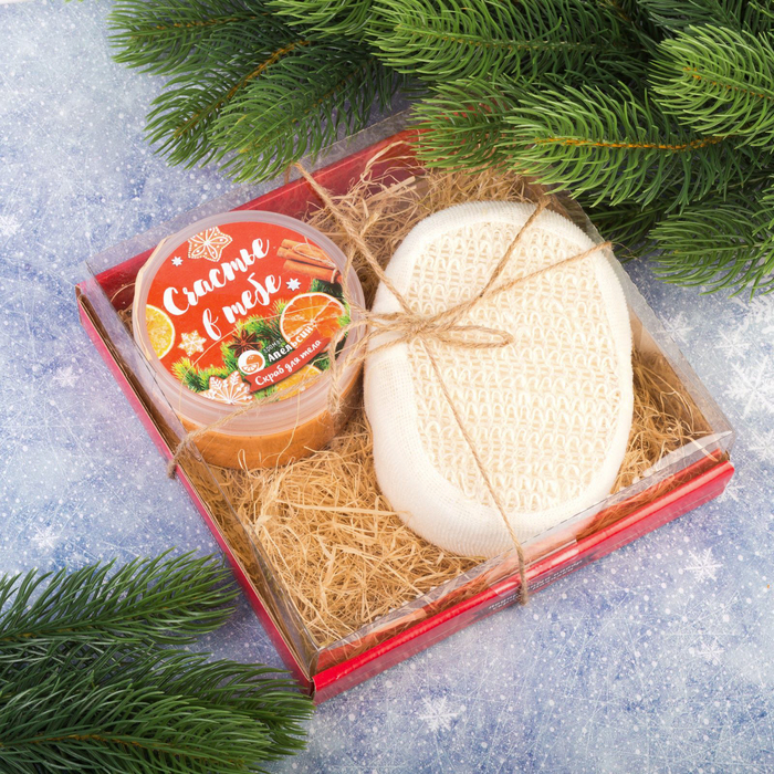 Подарочный набор: скраб для тела + мочалка "Счастье в тебе!"