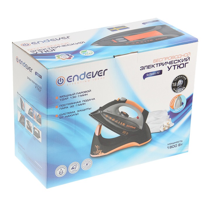 Утюг Endever SkySteam-707, 1800 Вт, керамическая подошва, самоотчистка, отпаривание, черный