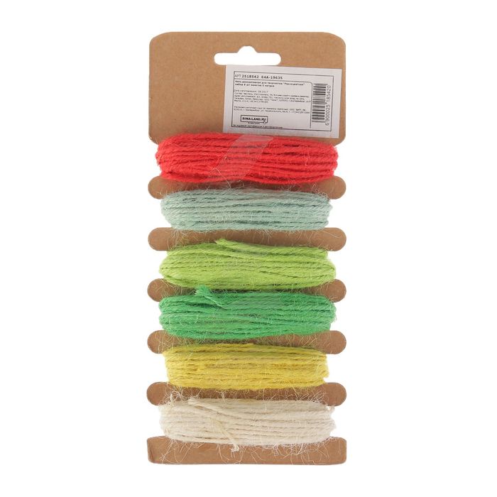 Нить декоративная для творчества "Разноцветная" набор 6 шт намотка 5 метров