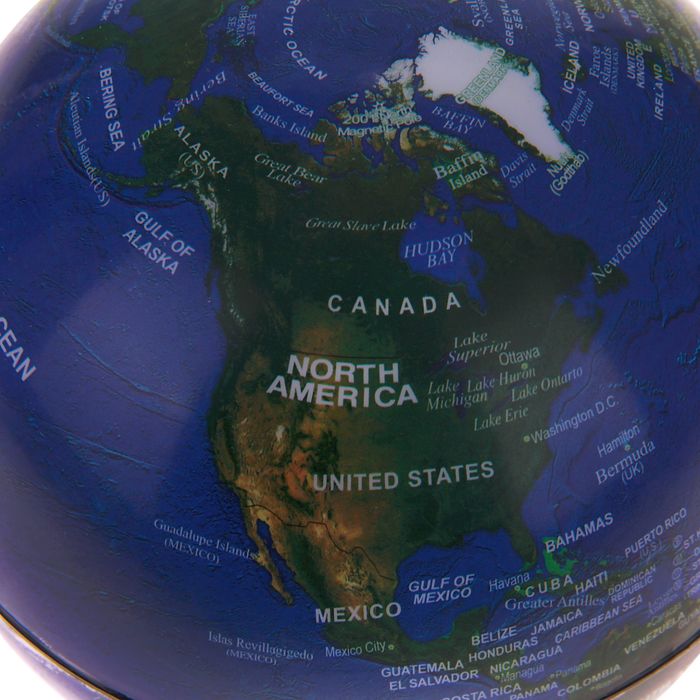 Глобус на магнитном поле, 220V, с подсветкой, пластик, голубой, 17см диск, 13см глобус