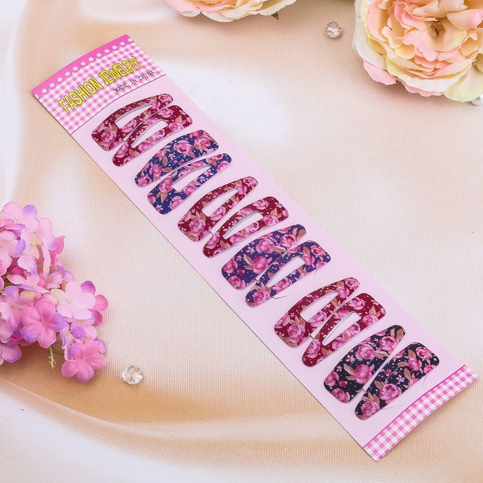 Невидимка для волос "Алания" набор 12 шт 5,3 см прорезь пионы