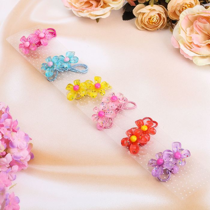 Резинка для волос "Цветочек в крапинку" микс (цена за пару)