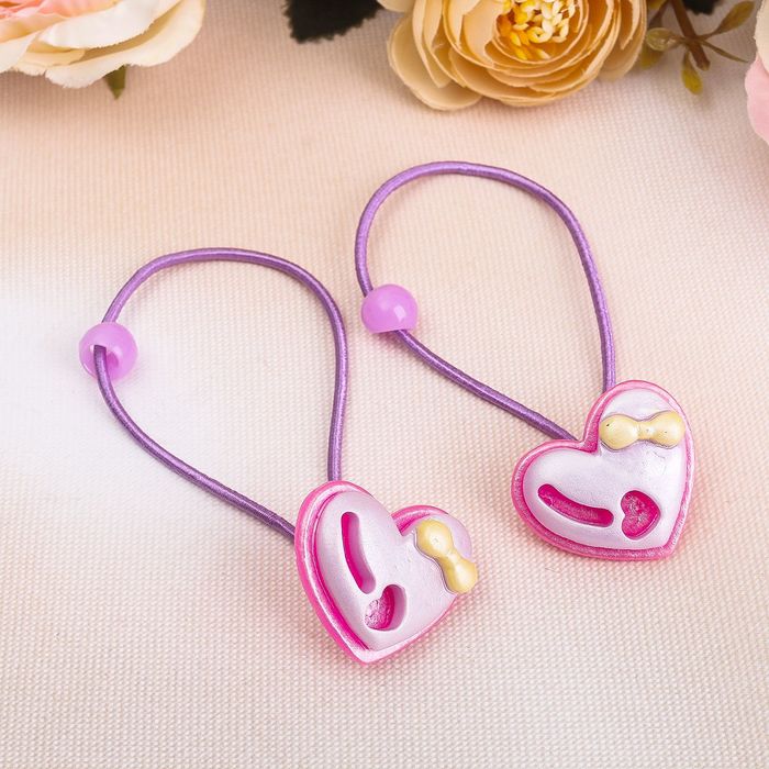 Резинка для волос "Верочка" сердечки, микс (цена за пару)