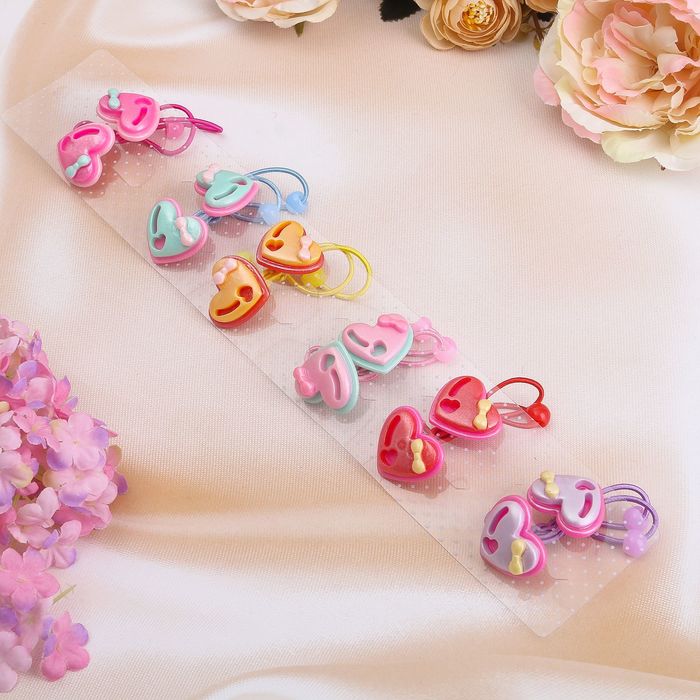 Резинка для волос "Верочка" сердечки, микс (цена за пару)