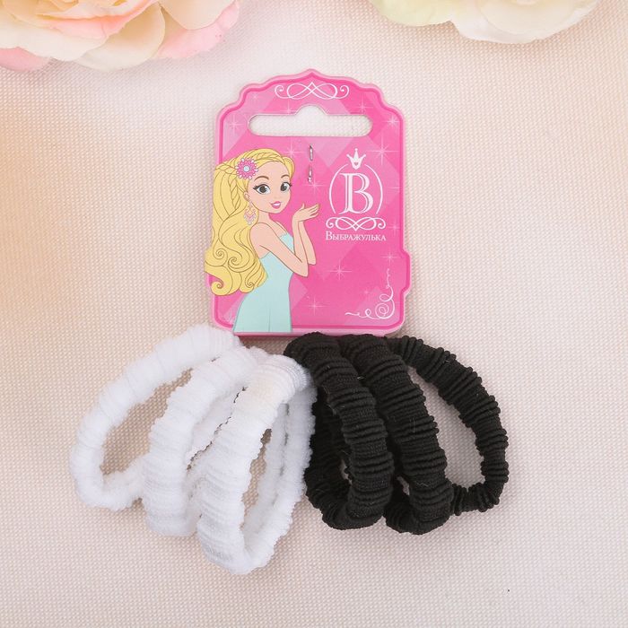 Резинка для волос "Махрушка простая" (набор 6 шт) чёрно-белая