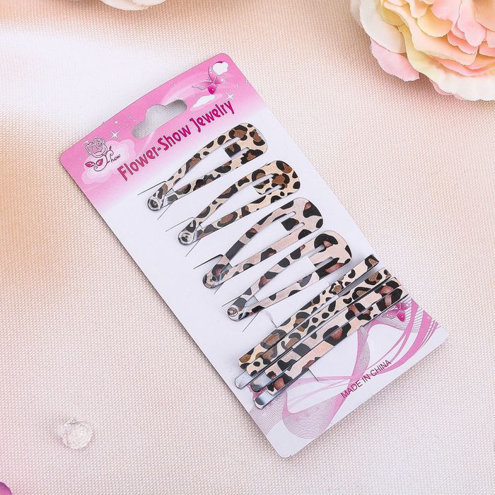 Невидимка для волос "Кари" (набор 8 шт) 5 см, 6 см, гепард