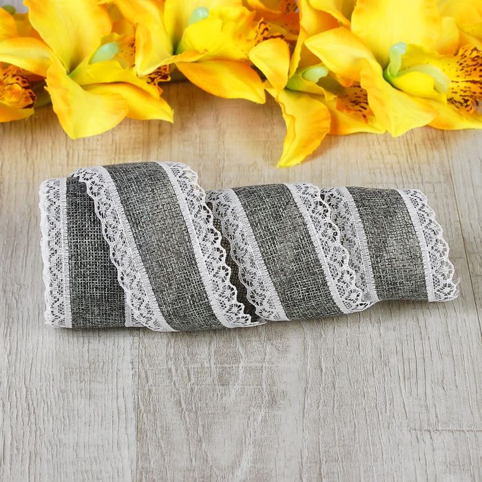 Лента холщовая "Кружево", 55мм, 4,5±1м, цвет серый