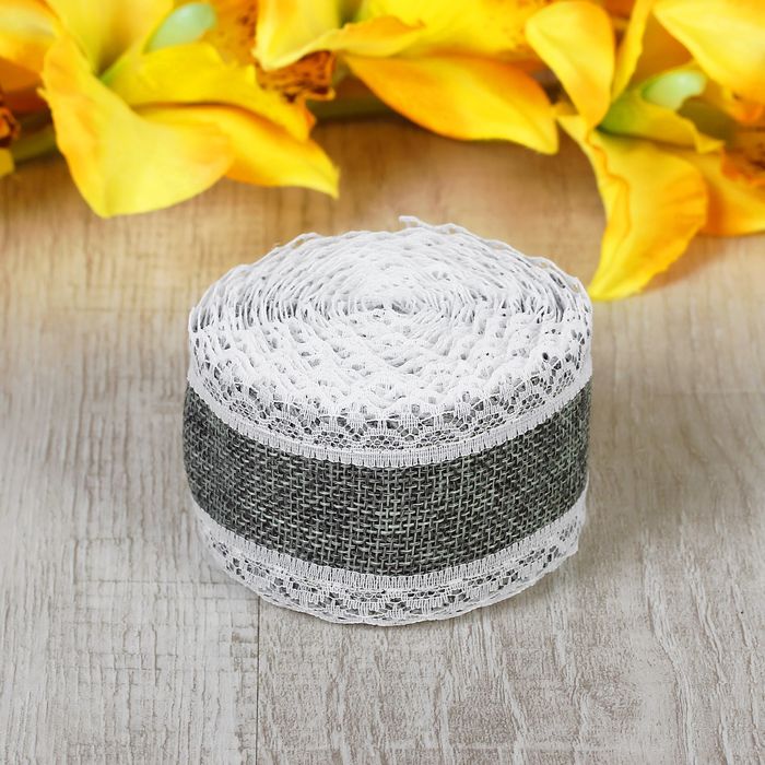 Лента холщовая "Кружево", 55мм, 4,5±1м, цвет серый