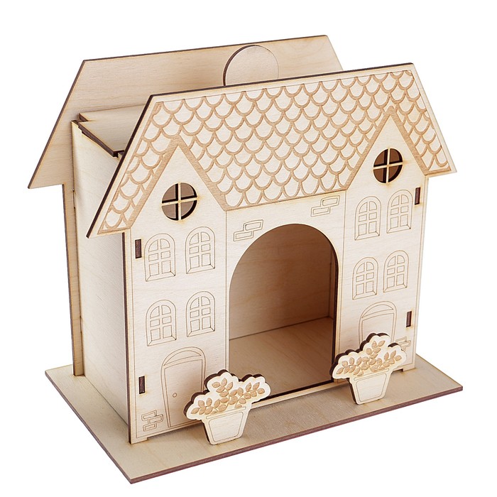 Чайный домик из фанеры "Черепица"  (набор 9 деталей) 13х20х21,5 см