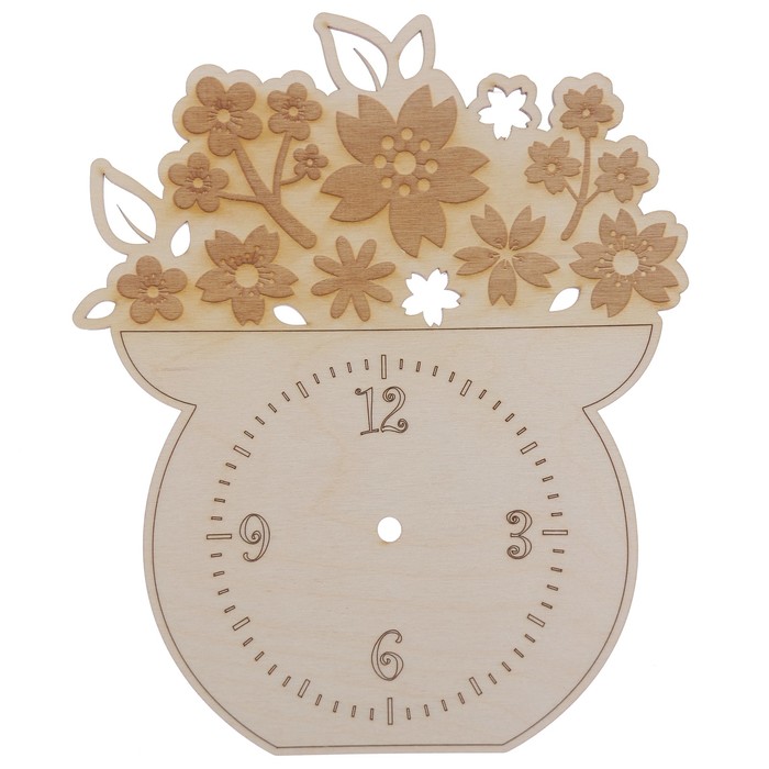 Основа для часов из фанеры "Горшок с цветами" 20,5х24,5 см