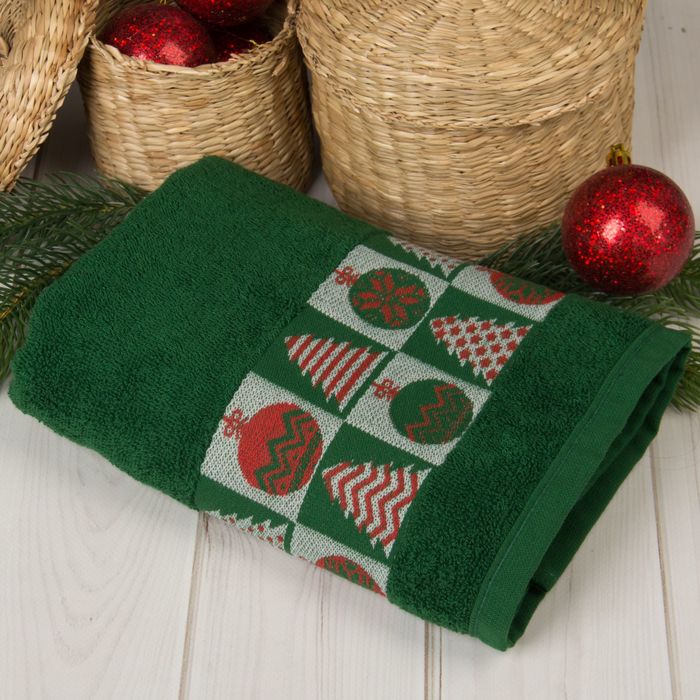 Полотенце махровое Collorista "Новогодние игрушки" 50х90 см 100% хлопок, 370гр/м2