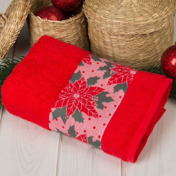 Полотенце махровое Collorista "Счастливого нового года" 50х90 см 100% хлопок, 370гр/м2