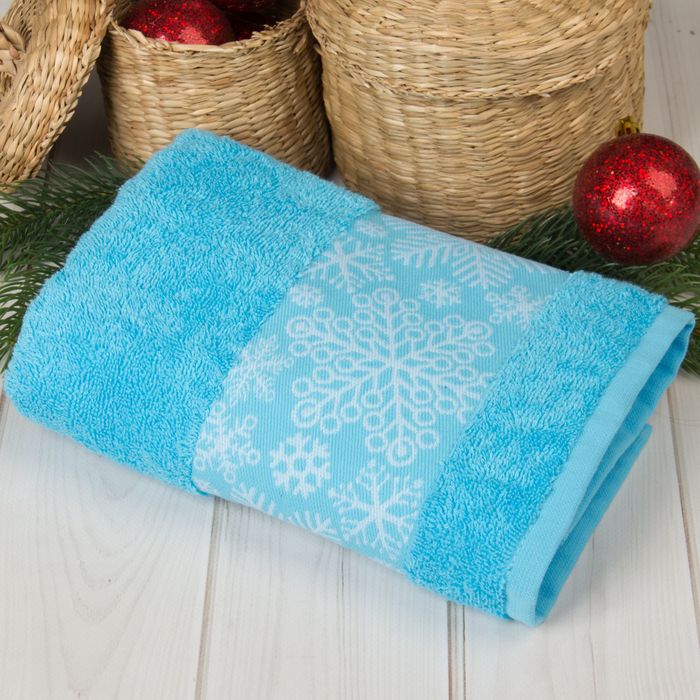 Полотенце махровое Collorista "Снежинки" голуб 50х90 см 100% хлопок, 370гр/м2