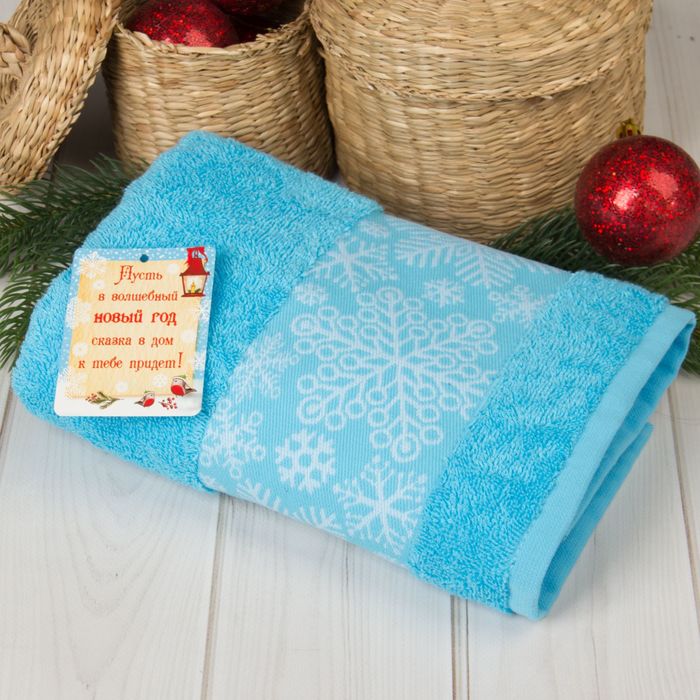 Полотенце махровое Collorista "Снежинки" голуб 50х90 см 100% хлопок, 370гр/м2